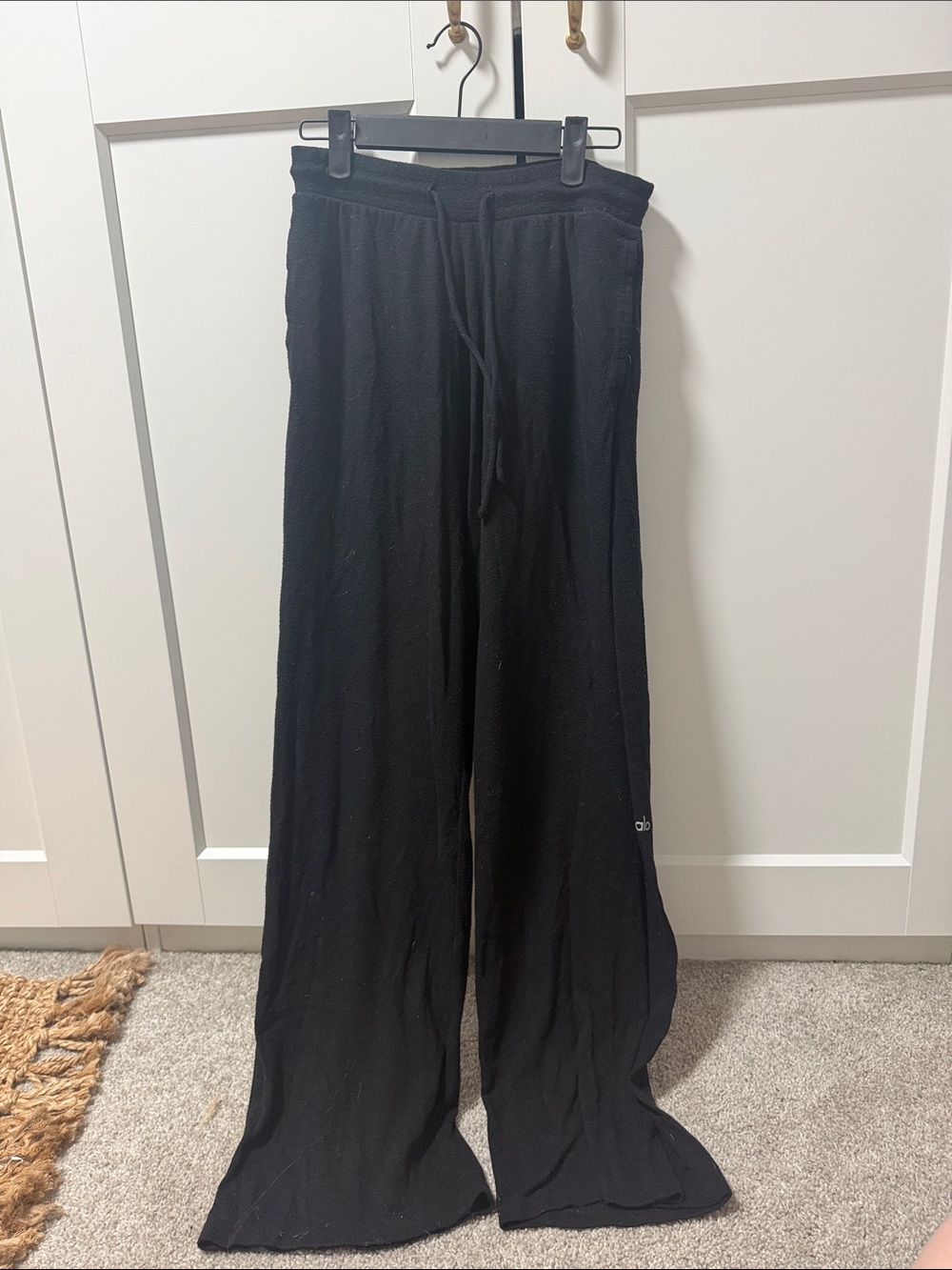 Alo Black Wide-Leg Knit Drawstring Pants